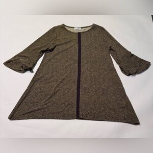 Terra by SJ Apparel Tunic Top Women’s Black Beige Bell Sleeves Medium